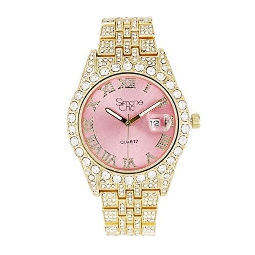 Simone Chic Fully Iced Out Diamond Watch for Women's w/Roman Numerals Easy Read Date and Colorful Dials- Designer Hip Hop Blinged Out Timepiece - ST10226RND-LA thumbnail 3