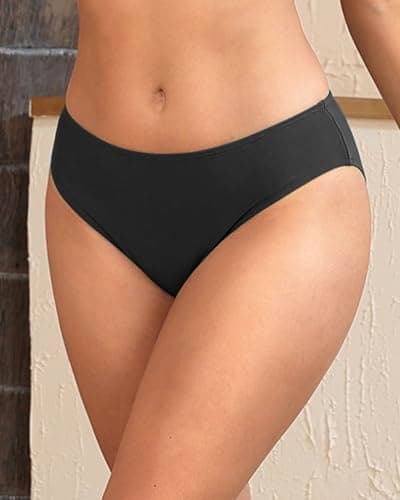 Zmart Women Full Coverage Bikini Bottoms - Mid Rise Bathing Suit Swim Bottom Swimsuit Swimwear Black M thumbnail 3