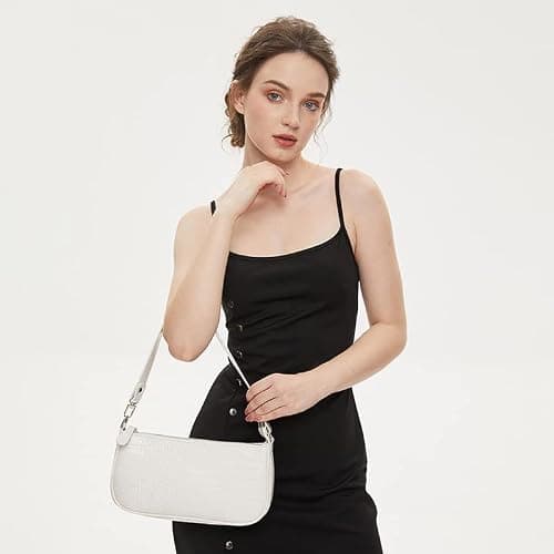 Aucuu Leather Shoulder Bag for Women, Mini Handbag with Crocodile Pattern Retro Soft PU Leather Small Crossbody Bag Classic for Women 90s Mini Bags with Chain thumbnail 2