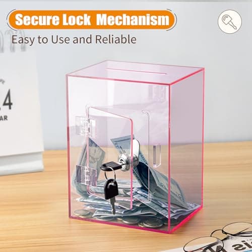 Hicocool Clear Piggy Bank with Lock, Acrylic Piggy Bank for Adults Kids Openable, Reusable Money Saving Box with Key for Birthday (Pink) thumbnail 2