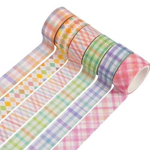 YUBX Basic Grid Washi Tape Set 12 Rolls Plaid Decorative Masking Tapes for Arts, DIY Crafts, Journals, Planners, Scrapbook, Wrapping (Colored) thumbnail 2