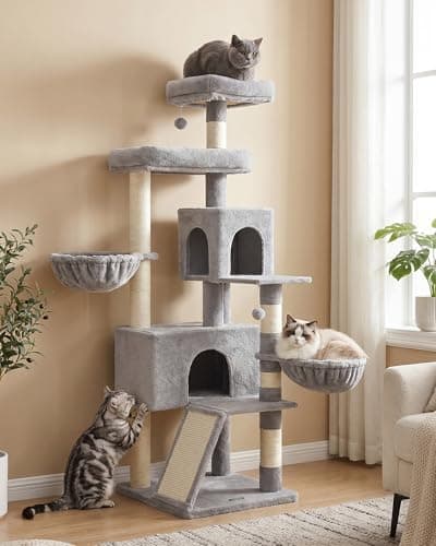 Feandrea Cat Tree, 68.5-Inch Tall Cat Tower, Multi-Level Plush Condo with Large Perch, Scratching Posts, Double Caves, Dove Gray UPCT006G01 - Image 1