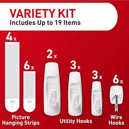 Command Variety Pack, Including 10 Pairs of Picture Hanging Strips, 6 Wire Hooks and 8 Utility Hooks for Hanging Christmas Decorations, Damage Free Hanging Up to 19 Items with Command Strips, 1 Kit thumbnail 3