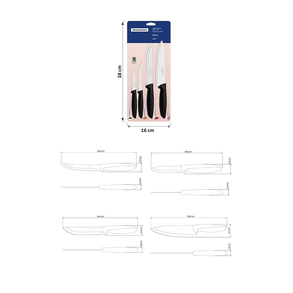 Tramontina JOGO FACAS INOX 4PC PLENUS PRE, Preto thumbnail 5