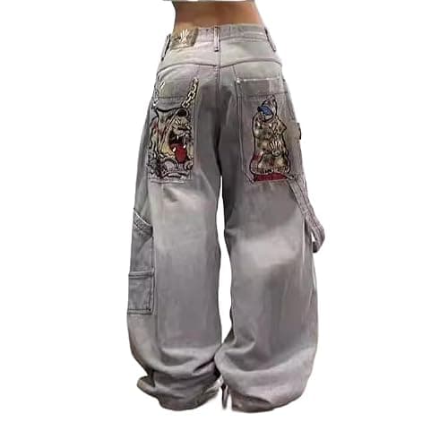 Unisex Y2K Hip Hop Street Jeans Skeleton Printed Gothic Baggy Jeans Vintage High Waist Denim Jeans Wide Leg Pants - Image 1