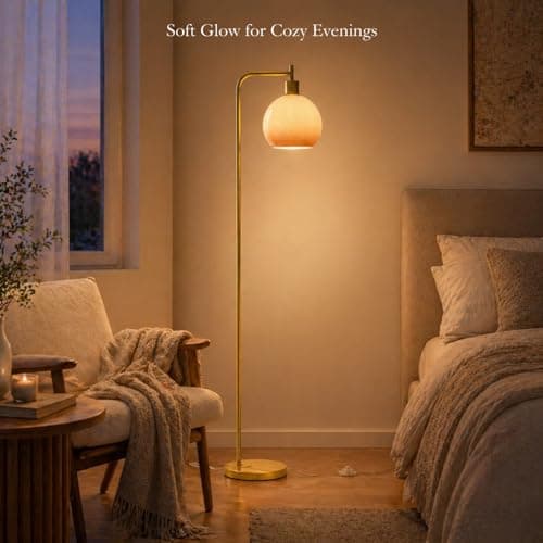 URLIGHTS Glass Floor Lamp,67" Modern Standing Lamp with Sunset Grapefruit Glass Lampshade Metal Pole for Living Room, Bedroom, Office - Heavy Base,Pedal Switch (Include Bulb)(Gradient) thumbnail 8