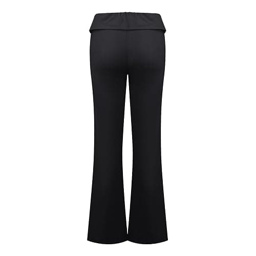 chaktkglok Flare Leggings for Women Low Rise Fold Over Flared Yoga Pants Bootcut Leggings Ladies Comfy Workout Pants thumbnail 5