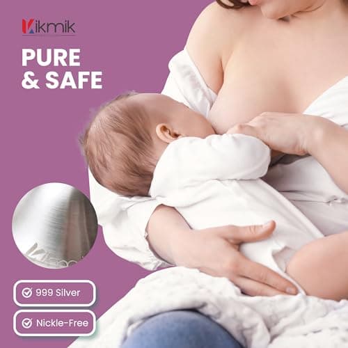 KIKMIK The Original Silver Nursing Cups with O-Feel Rings - 999 Silver Nipple Shields for Newborn Essentials - Reusable Nipple Covers for Breastfeeding Pain Relief & Protection - Regular thumbnail 5