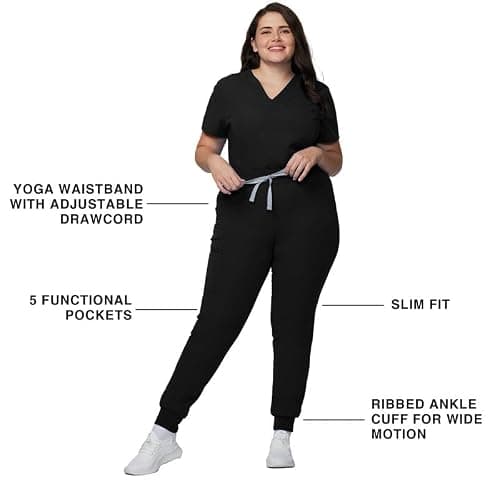 Kitmaz Medical Scrub Pants for Women - Mid Rise 4-Way Stretch Anti-Wrinkle Slim Fit Jogger Pants, Drawstring & 5 Pockets thumbnail 3