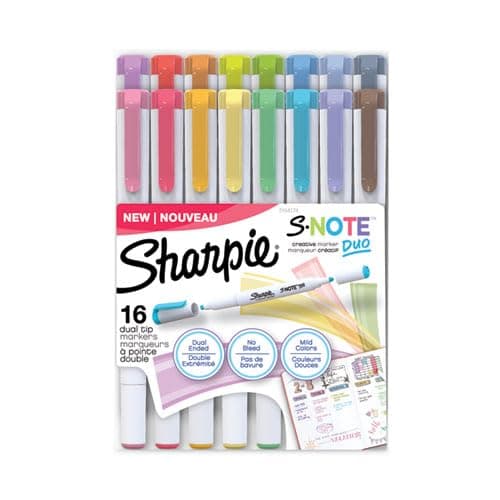 Sharpie S-Note Duo Dual-Tip Creative Highlighters, Assorted Mild Colors, No Bleed, Fine and Chisel Tips, Includes Stand-Up Easel, 16 Count thumbnail 5