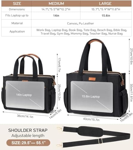 Canvas Tote Bag for Women, 15-Pocket Large Crossbody Purse Shoulder Satchel Handbag Bible Laptop Bag Zipper Bookbag for Teacher Nurse Work Travel College Everyday thumbnail 2