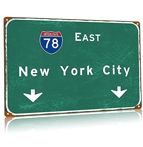 New York City Vintage Metal Tin Signs Nyc Interstate 78 East Metal Poster Direction Signage Airport Highway Garage Street Sign Wall Decor 8x12 Inches - Image 1