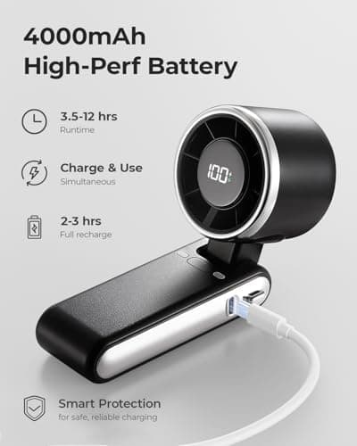 Bearwind Portable Handheld Turbo Fan - 5 Gear High Speed 4000mAh Rechargeable Mini Personal Hand Fan Blow Cold Air, Battery Operated Travel Essentials, Beach Vacation, Gifts for Women, Men (Black) thumbnail 5