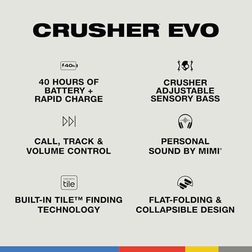 Skullcandy Crusher Evo Over-Ear Wireless Bluetooth Headphones with Sensory Bass, 40 Hr Battery, Microphone, Works with iPhone Android – Black/Asphalt - Black/Asphalt - One Size thumbnail 5