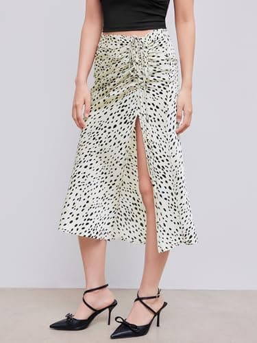CIDER Spot Leopard Print Drawstring Split Maxi Skirt: Beige, XL thumbnail 3