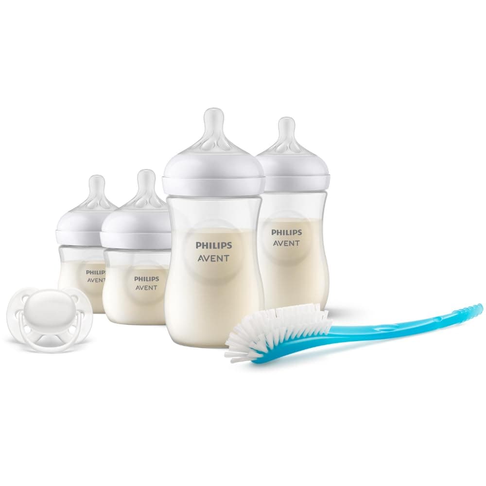 Philips Avent Natural Response Baby Bottle Starter Set (2 x 125ml, 2 x 260ml, Bottle Cleaning Brush Blue, 1 x Ultra-Soft Soother Arctic White 0-6m) SCD838/11 - Image 1