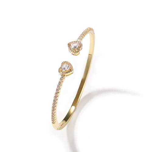 ZqlDDayUP Womens Cute Love Heart Open Cuff Bangle Bracelet 18K Gold Silver Plated Cubic Zirconia Bangle Bracelet, Heart Cuff Bracelet Hip Hop Jewelry Gift for Women - Image 1