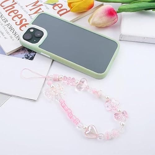 WsjiaboFux Pink Acrylic Beaded Mobile Phone Straps Anti-Lost Hand Strap Pendant Hanging Rope Phone Wrist Hand Lanyard Home Cell Phone Charms Button Stickers Decor Accessories thumbnail 6