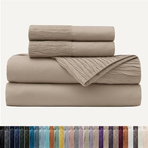 Bedsure Queen Sheet Set - 4 Pieces Soft Queen Size Sheets - Breathable & Cooling - Hotel Luxury - Easy Care Polyester Microfiber Bedding for Kids, Women, Men, Light Khaki thumbnail 7