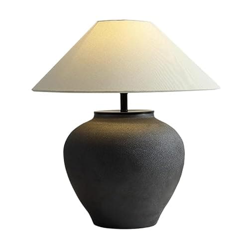 Farmhouse Table Lamps Black 18.8" Tall Ceramic Table Lamp Rustic Southwestern Clay Pot Ceramic Lampshade with Fabric Shade Bedside Nightstand for Living Room Bedroom House Office Entryway (Black) - Image 1