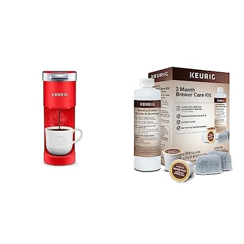 Keurig K-Mini Single Serve K-Cup Pod Coffee Maker, Poppy Red & 3-Month Brewer Maintenance Kit Includes Descaling Solution, Water Filter Cartridges & Rinse Pods, 7 Count - Image 1