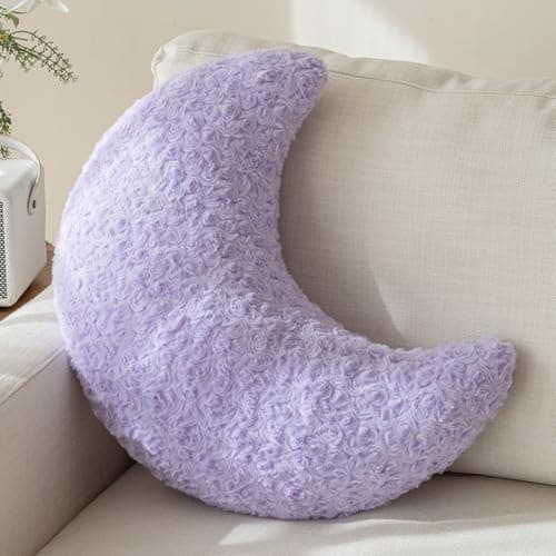 Moon Pillow, Decorative Throw Pillow with Soft Plush for Couch Bed, Cozy Moon Decorative Pillows for Bedroom Living Room, Home Décor Comfort Gift (Lavender Purple, 14.9 Inches) - Image 1