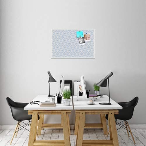 PinPix 36x24 inch Cork Bulletin Board. This Decorative Framed Pin Board Comes with Ikat Light Blue Design and a Satin White Frame Frame. Ideal for Home Office Decor (PinPix-1633) thumbnail 2