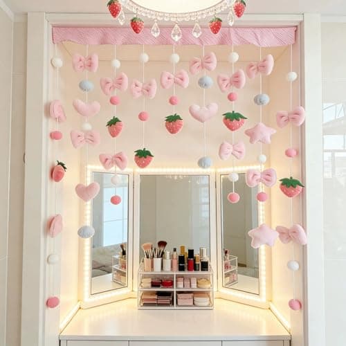 Kynthyre Cute Plush Curtain for Door Window Wall 33" W x 37" L Self-Adhesive Pink Strawberry Kawaii Curtain for Living Room and Bedroom Decor thumbnail 5