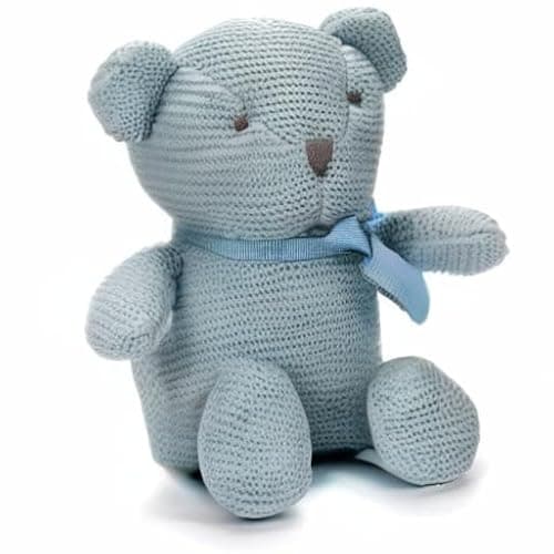 FLUFFYFUN 100% Organic Cotton Blue Teddy Bear Plush, 6.5" Baby Stuffed Animal for Newborn thumbnail 9