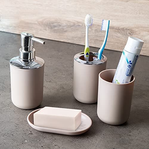 Moss & Stone 6 pcs Bathroom Accessories Set, Bathroom Decor Sets Includes Soap Dispenser, Toothbrush Holder, Toothbrush Cup, Soap Dish, A Bathroom Accessories Sets Complete (Beige) thumbnail 7