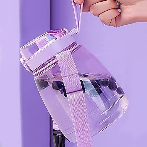MOIOIBE Kawaii Water Bottle with Straw 45oz with Two Ways to Dinking Modern Cute Water Jug With Strap for Women/Teen Girl/School, Purple thumbnail 5