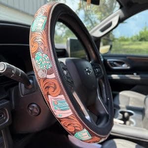 Retro Western Cowboy Car Universal Steering Wheel Cover, Repairig Universal Steering Wheel Cover, Universal 15 Inch,Anti-Slip Steering Wheel Covers, Breathable for Suvs,Trucks (Style B) thumbnail 6