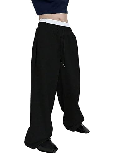 SHENHE Men's Baggy Pants Wide Leg Drawstring Waist Loose Sweatpants with Pockets - Image 1