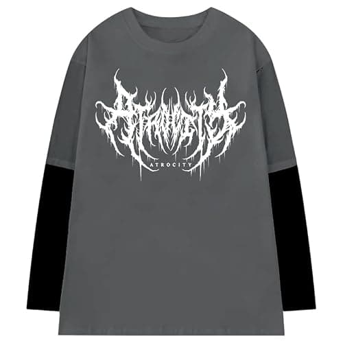 Goth Shirt Gothic Shirt Fake Two-Piece Alternative Clothing Goth Long Sleeve Top Grunge Clothes thumbnail 6