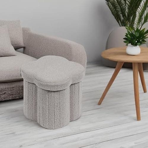 B FSOBEIIALEO Storage Ottoman Cube, Flowers Shaped Ottomans with Storage Foot Stool Footrest for Lving Room, Boucle Ottoman Seat for Dorm Room,Faux Teddy Fur, Grey 12.6"x12.6"x12.6" thumbnail 6