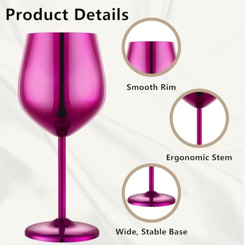 UNISWEET Stainless Steel Wine Glasses Set of 2, 18 oz Unbreakable Purple Wine Glass Unique Metal Wine Goblets for Outdoor Capming and Pool Gift for Wine Lovers thumbnail 4