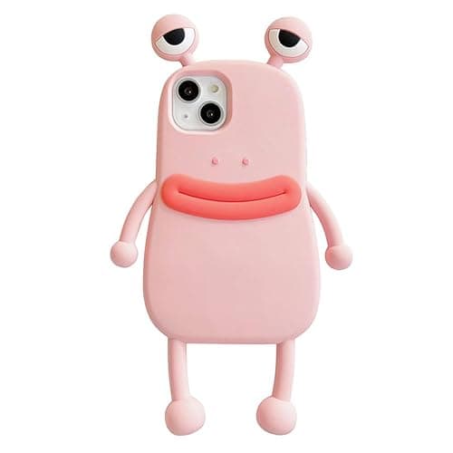 BONICI Men Women Super Funny Novelty Hotdog Sausage Mouth Big Eyes Green Frog Pink Frog Phone Case Soft TPU Silicone Rubber Phone Cover Compatible with iPhone 15, Full Body Protection -Pink - Image 1