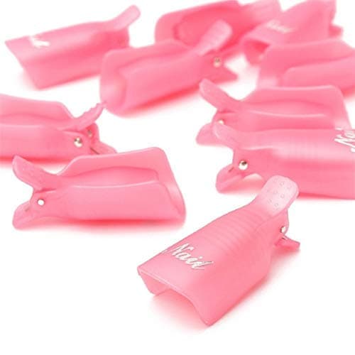 HiMo 10PC Plastic Acrylic Nail Art Soak Off Cap Clip UV Gel Polish Remover Wrap Tool (Pink) thumbnail 3