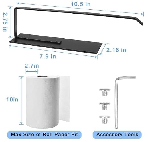 Paper Towel Holder, Magnetic Paper Towel Holder for Fridge, Toilet Paper Roll Holder Magnet Towel Rack Wall Mount Fridge Organizer for Paper Towels Rolls Bathroom Pantry RV Kitchen Storage - Black - 1 thumbnail 3