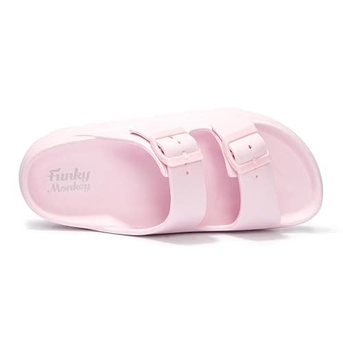 FUNKYMONKEY Women's Comfort Slides Double Buckle Adjustable Plastics Flat Sandals thumbnail 3