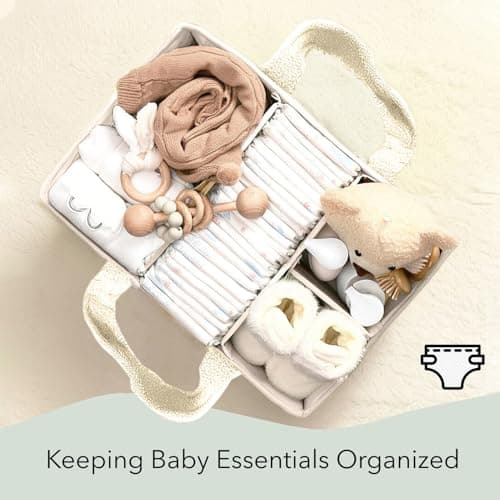 HJB VISSO Baby Diaper Caddy Organizer, Nappy Caddy Storage Basket for Wipes, Portable Nursery Diaper Organizer (Ivory White) thumbnail 2