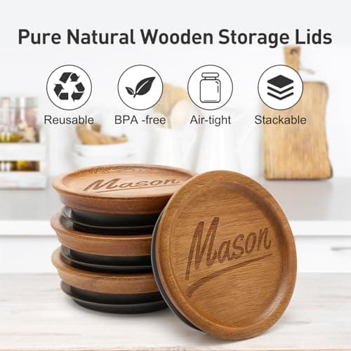 6 Pcs Acacia Wood Mason Jar Lids Regular Mouth Canning Jars Supplies Decorative Small Mouth Mason Jar with Wooden Lid Silicone Reusable Can Lids for Jars Tops Glass Cover Canning Accessories thumbnail 6