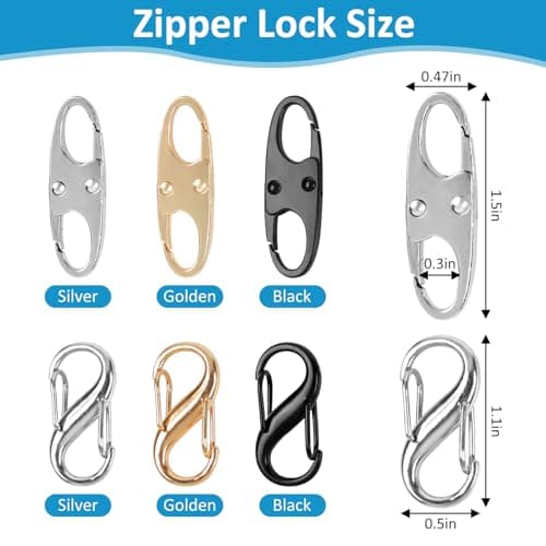 Phinus Lock Combo, Total 21PCS Clips Anti-Theft, Locks Anti-Theft for Luggage, Clothing, Backpacks, Boots, Purses, Travel Outdoor Sports(Black, Silver, Gold) thumbnail 2