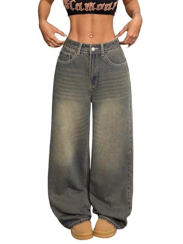 OYICAI Womens Baggy Jeans Wide Leg Denim Pants Y2k 90s Vintage Hip Hop Loose Long Trousers Streetwear High Waist Retro Casual 2000s Oversized Extreme Motion Jinco Skater,I23 Retro Blue,X-Large - Image 1