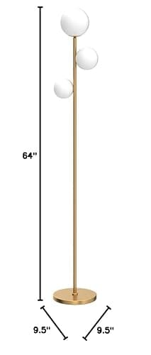 Fiqevs 3 Globe Mid Century Modern Floor Lamp for Living Room, Gold Standing Lamp with Frosted Glass Shade and 3x2700K Warm LED Bulbs, Vintage Retro Tall Lamps for Bedrooms, Office - Antique Brass thumbnail 8