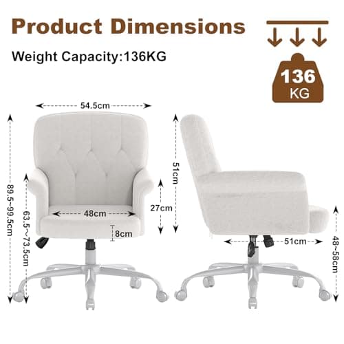 Keratee Teddy Fleece Office Chair, Comfy Home Office Desk Chair with Adjustable Height & 360° Swivel, Ergonomic Computer Chair for Long Hours, Multi-Functional Vanity/Makeup Chair, White thumbnail 2