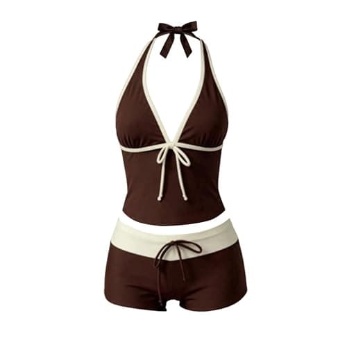 Minetom Tankini Maillot de Bain Femme avec Short 2 Pièces Ensembles Été Plage Col Licou Swimsuit Vintage Y2k Swimwear - Image 1