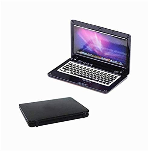 EatingBiting 2 Pack 1:12 mini House Miniature Home Living Room Mini Laptops Notebook Computers Screen Mini Laptop Miniature Scene Model Scale Accessories Black + Silver thumbnail 3
