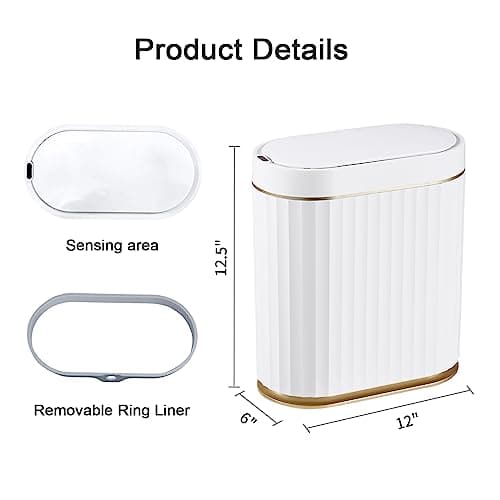 ELPHECO Bathroom Trash Can with Lid 2 Gallon Sensor Garbage Can, Automatic Trash Bin, Motion Sensor Trash Can, IPX5 Waterproof Plastic Wastebasket for Bathroom, Bedroom, Kitchen, Office, White Gold thumbnail 8