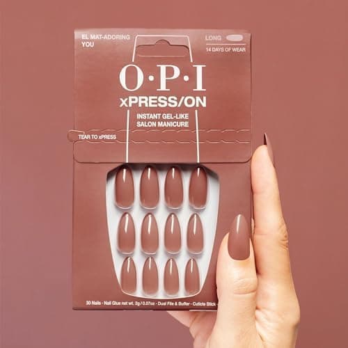 OPI xPRESS/ON Press on Nails | Long Almond Shape Nail Art | 30 Count With Glue | Instant Gel-Like Salon Manicure | Long Lasting, Reusable, Non-damaging - El Mat-Adoring You thumbnail 5